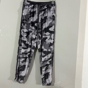 Womens Camo Velour Joggers Pants Gray Black Camouflage Lounge Sleepwear Size M